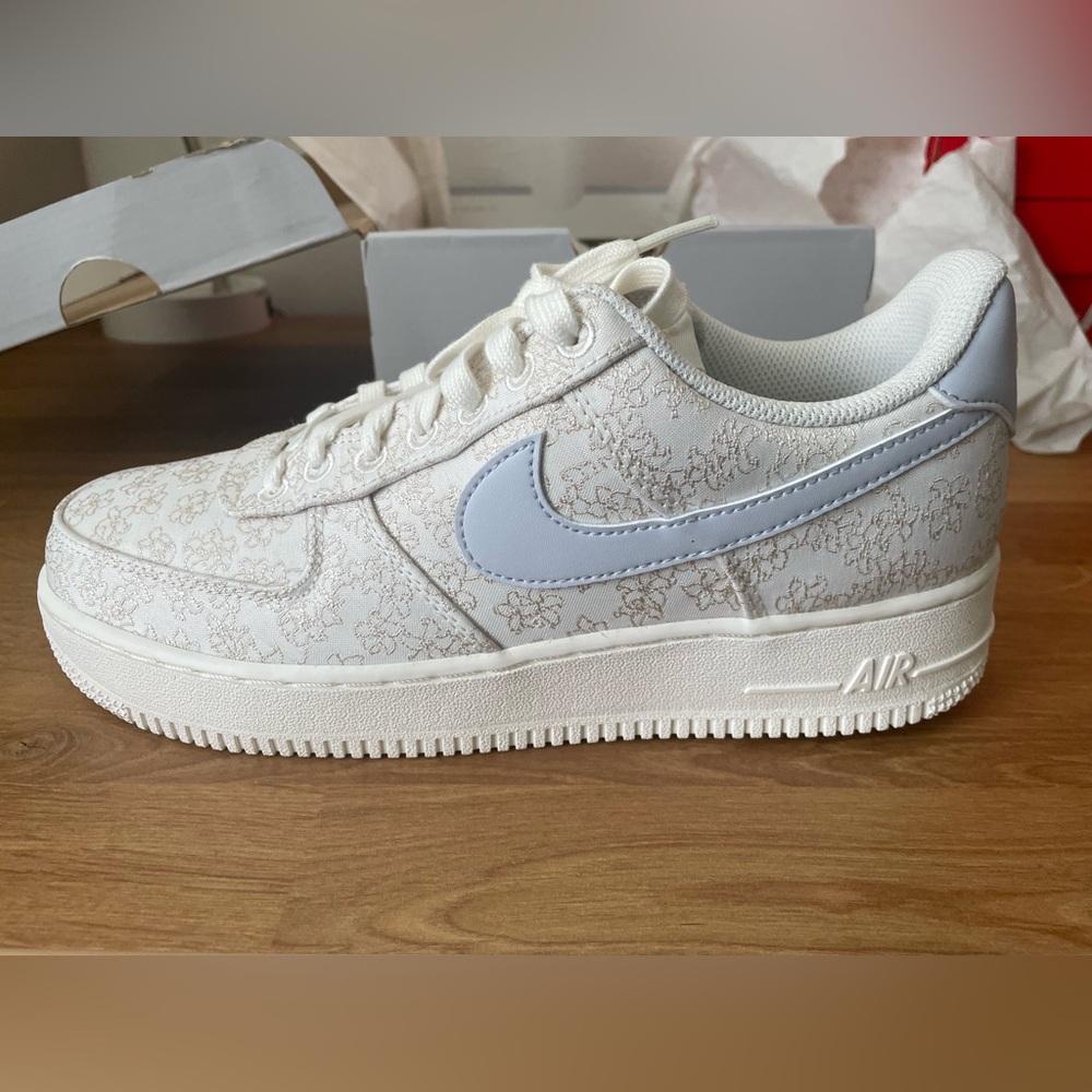 Nike Women's Floral Air Force 1 Sneakers in White and Light Blue
